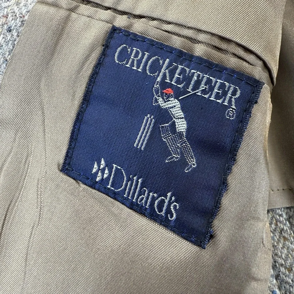 Cricketeer Blazer Mens 46 Gray Tweed Herringbone Wool Made USA 2 Button Dillards